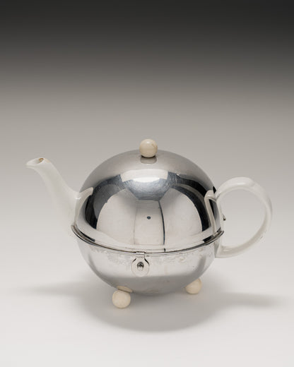 THÉIÈRE EN MÉTAL ET PORCELAINE, BREDEMEYER, 1980s