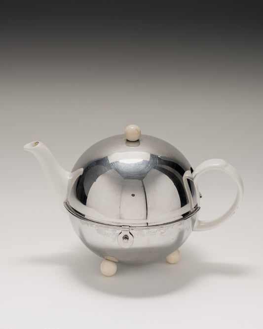 THÉIÈRE EN MÉTAL ET PORCELAINE, BREDEMEYER, 1980s