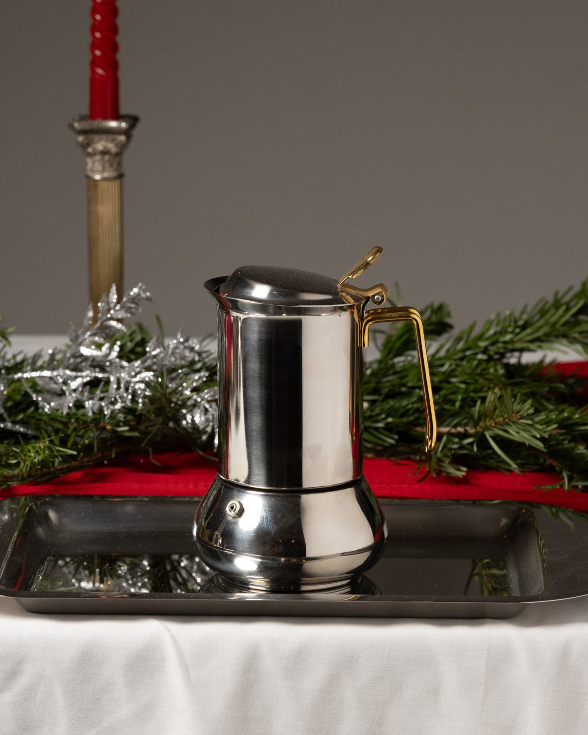 SERVICE À CAFÉ EN INOX ET LAITON, ITALIE, 1980s