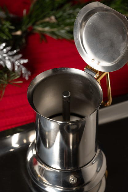 SERVICE À CAFÉ EN INOX ET LAITON, ITALIE, 1980s