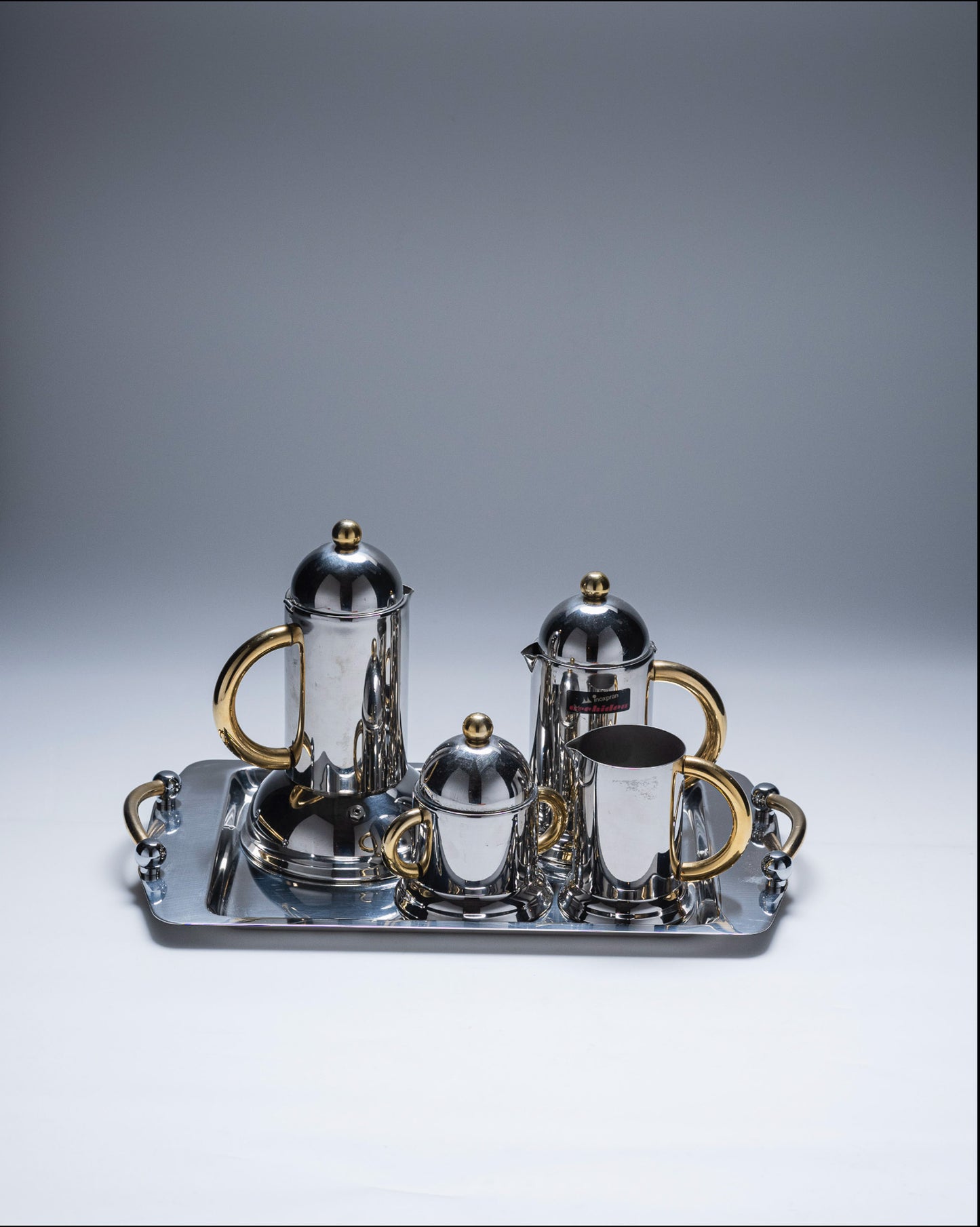 SERVICE A CAFÉ EN INOX ET LAITON, 1980s