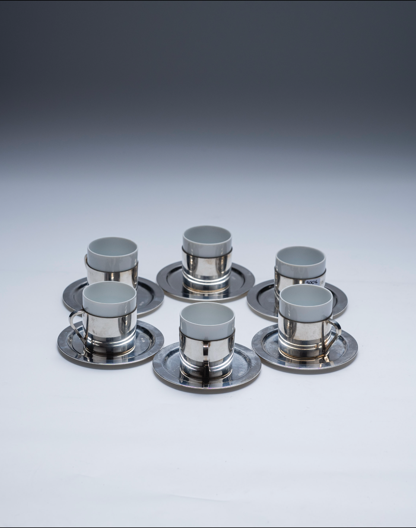 SET DE 6 TASSES EN METAL ARGENTÉ, HEINRICH, 1970s