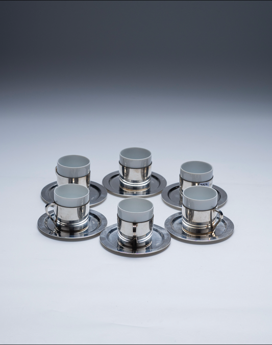 SET DE 6 TASSES EN METAL ARGENTÉ, HEINRICH, 1970s