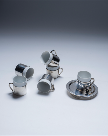 SET DE 6 TASSES EN METAL ARGENTÉ, HEINRICH, 1970s