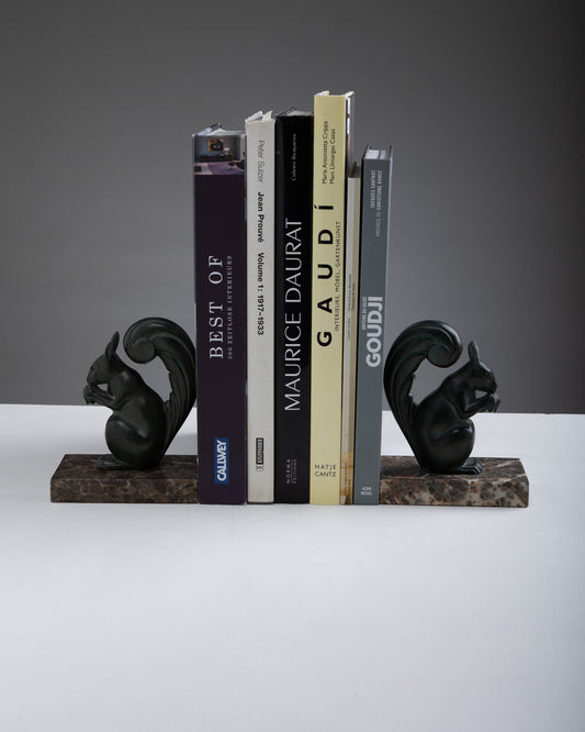PAIR OF SQUIRREL BOOKENDS, 1930s