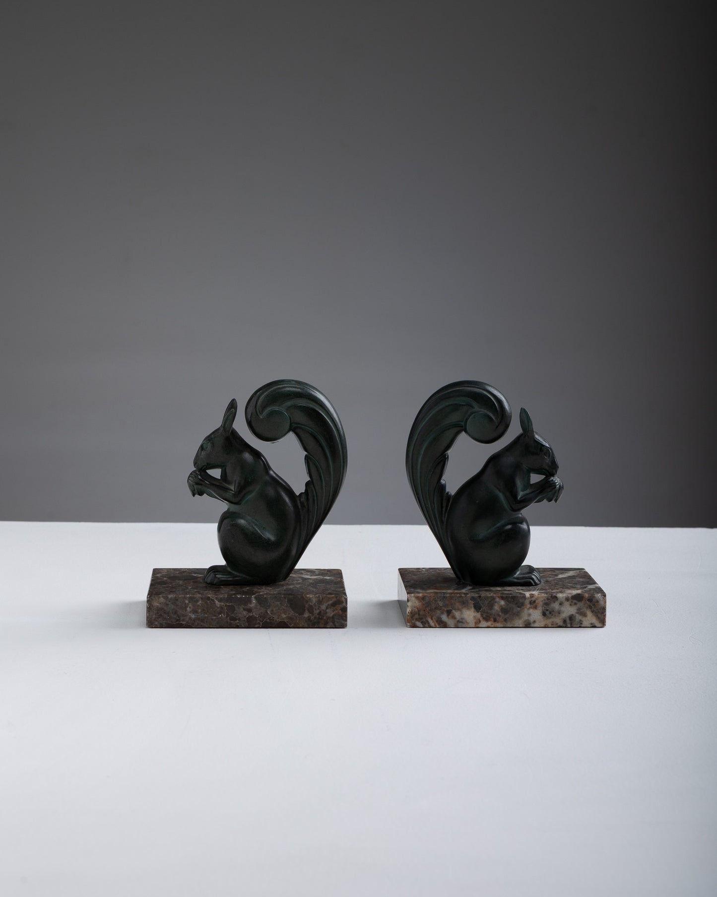 PAIR OF SQUIRREL BOOKENDS, 1930s