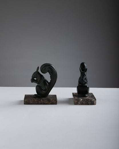 PAIR OF SQUIRREL BOOKENDS, 1930s