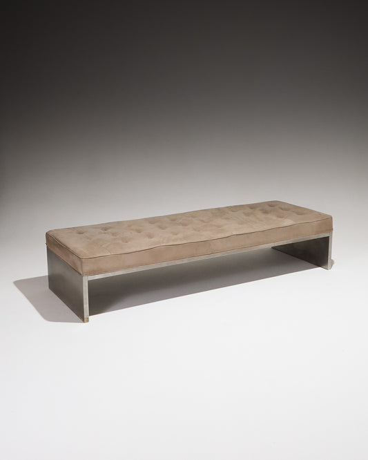 METAL AND SUEDE BENCH, 1980s