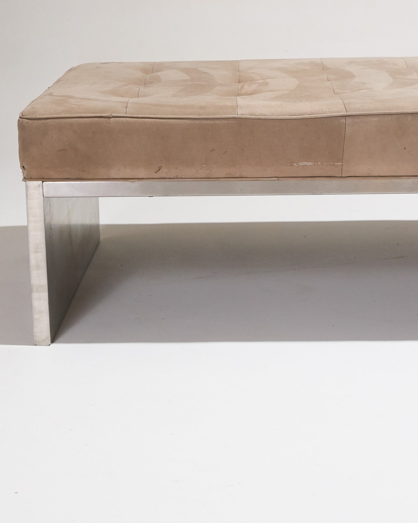 METAL AND SUEDE BENCH, 1980s