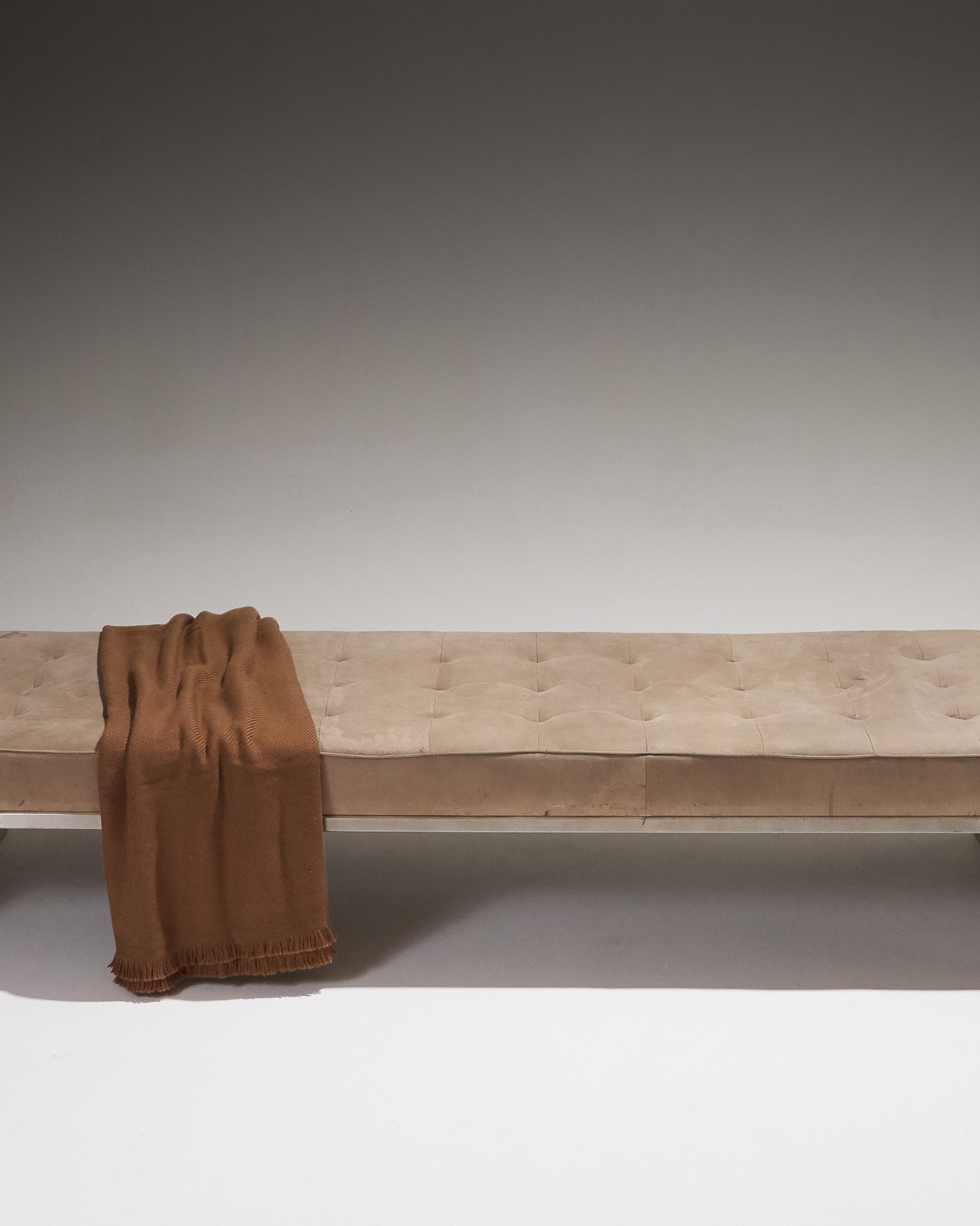 METAL AND SUEDE BENCH, 1980s