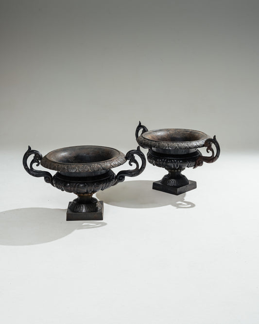 PAIR OF METAL PLANTERS, 1910s