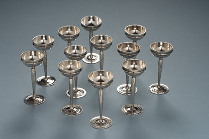 Pair of Art Deco silver-plated metal egg cups, 1930s