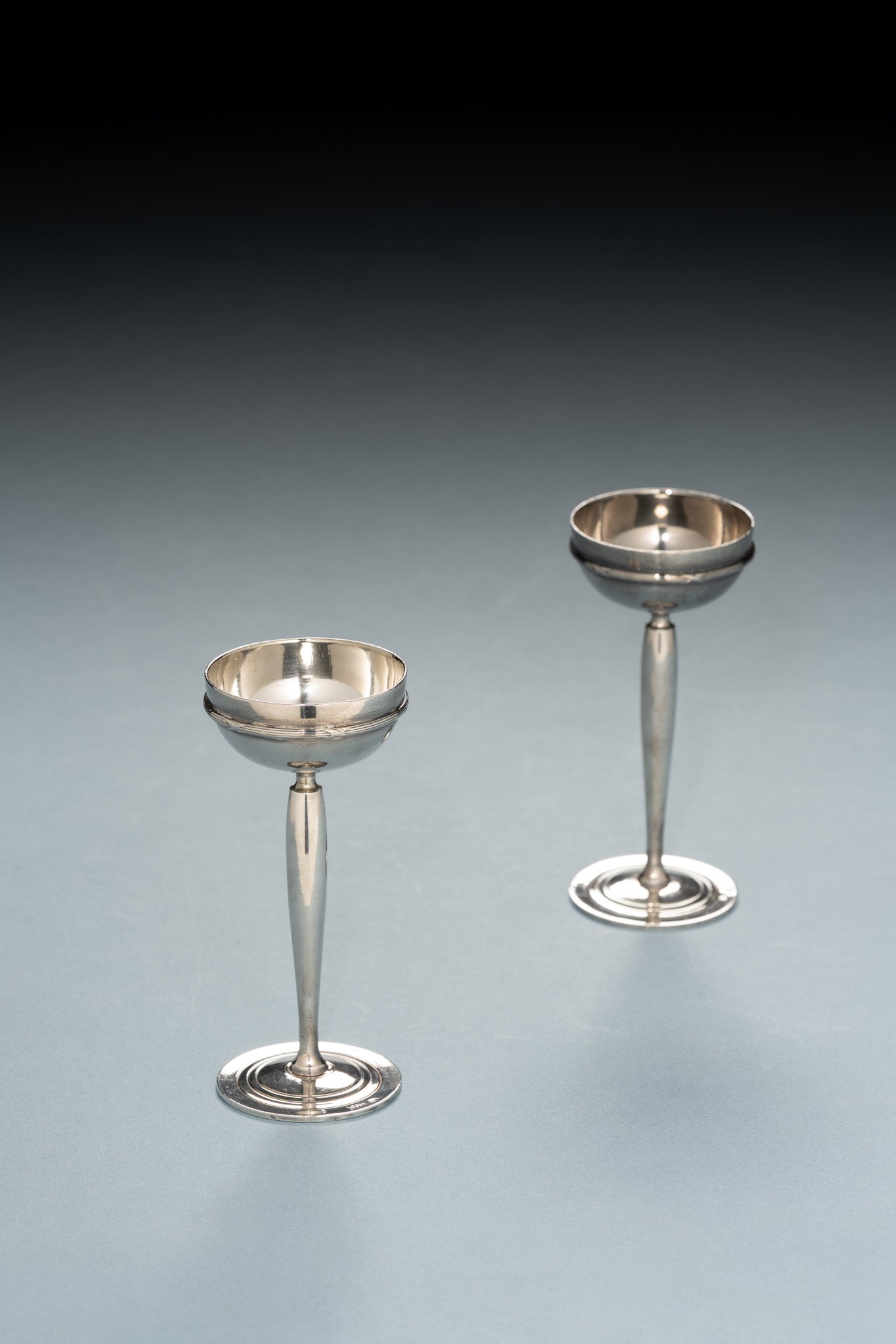 Pair of Art Deco silver-plated metal egg cups, 1930s