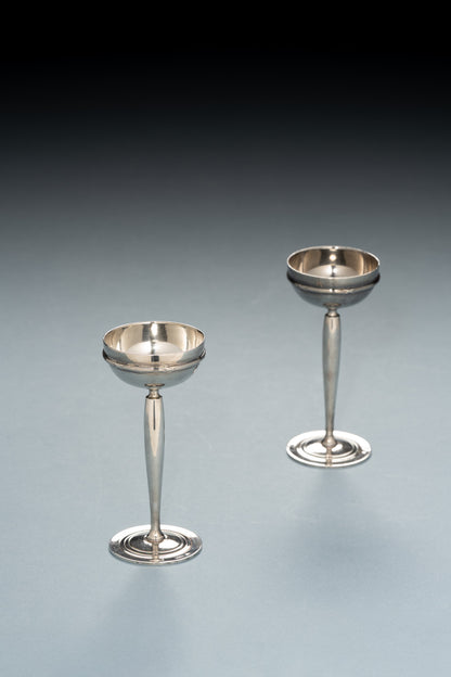 Pair of Art Deco silver-plated metal egg cups, 1930s