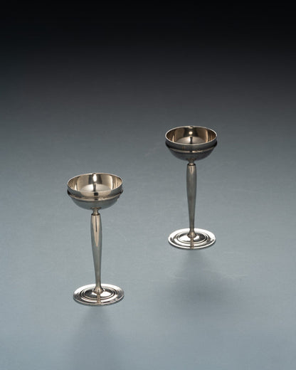 Pair of Art Deco silver-plated metal egg cups, 1930s