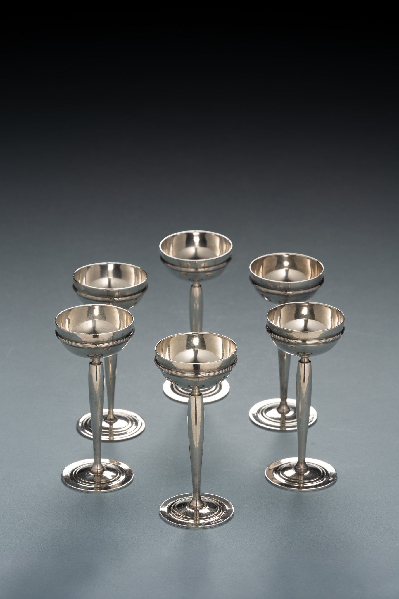 Pair of Art Deco silver-plated metal egg cups, 1930s
