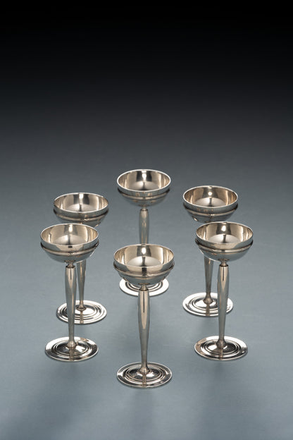 Pair of Art Deco silver-plated metal egg cups, 1930s