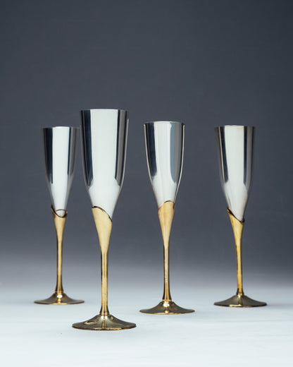 SET DE 4 FLÛTES EN MÉTAL ET LAITON, 1970s