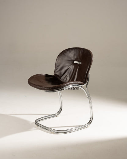 SET OF 6 STEEL AND LEATHER CHAIRS, SABRINA GASTONE RINALDI, 1970s