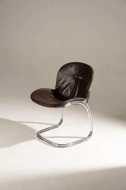 SET OF 6 STEEL AND LEATHER CHAIRS, SABRINA GASTONE RINALDI, 1970s