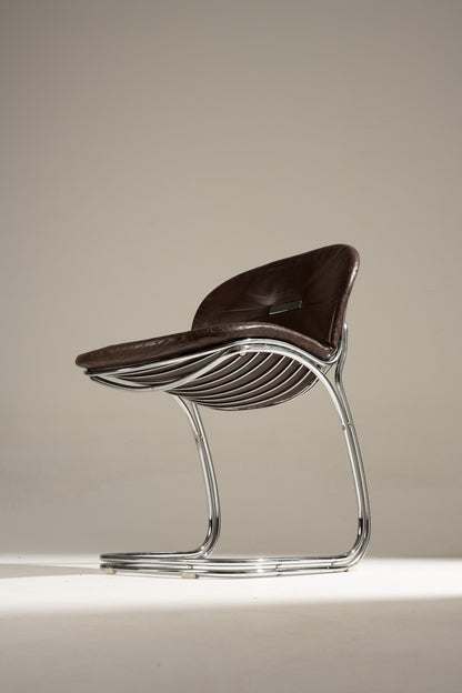 SET OF 6 STEEL AND LEATHER CHAIRS, SABRINA GASTONE RINALDI, 1970s