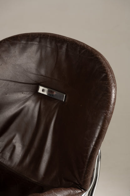 SET OF 6 STEEL AND LEATHER CHAIRS, SABRINA GASTONE RINALDI, 1970s