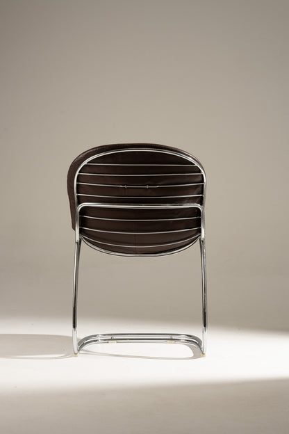 SET OF 6 STEEL AND LEATHER CHAIRS, SABRINA GASTONE RINALDI, 1970s