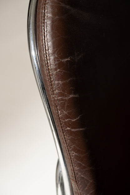 SET OF 6 STEEL AND LEATHER CHAIRS, SABRINA GASTONE RINALDI, 1970s