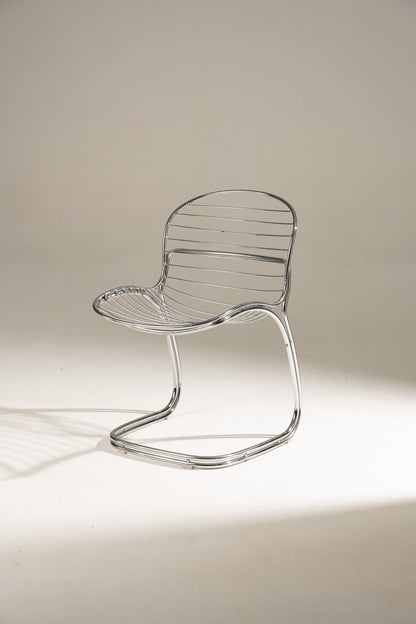 SET OF 6 STEEL AND LEATHER CHAIRS, SABRINA GASTONE RINALDI, 1970s