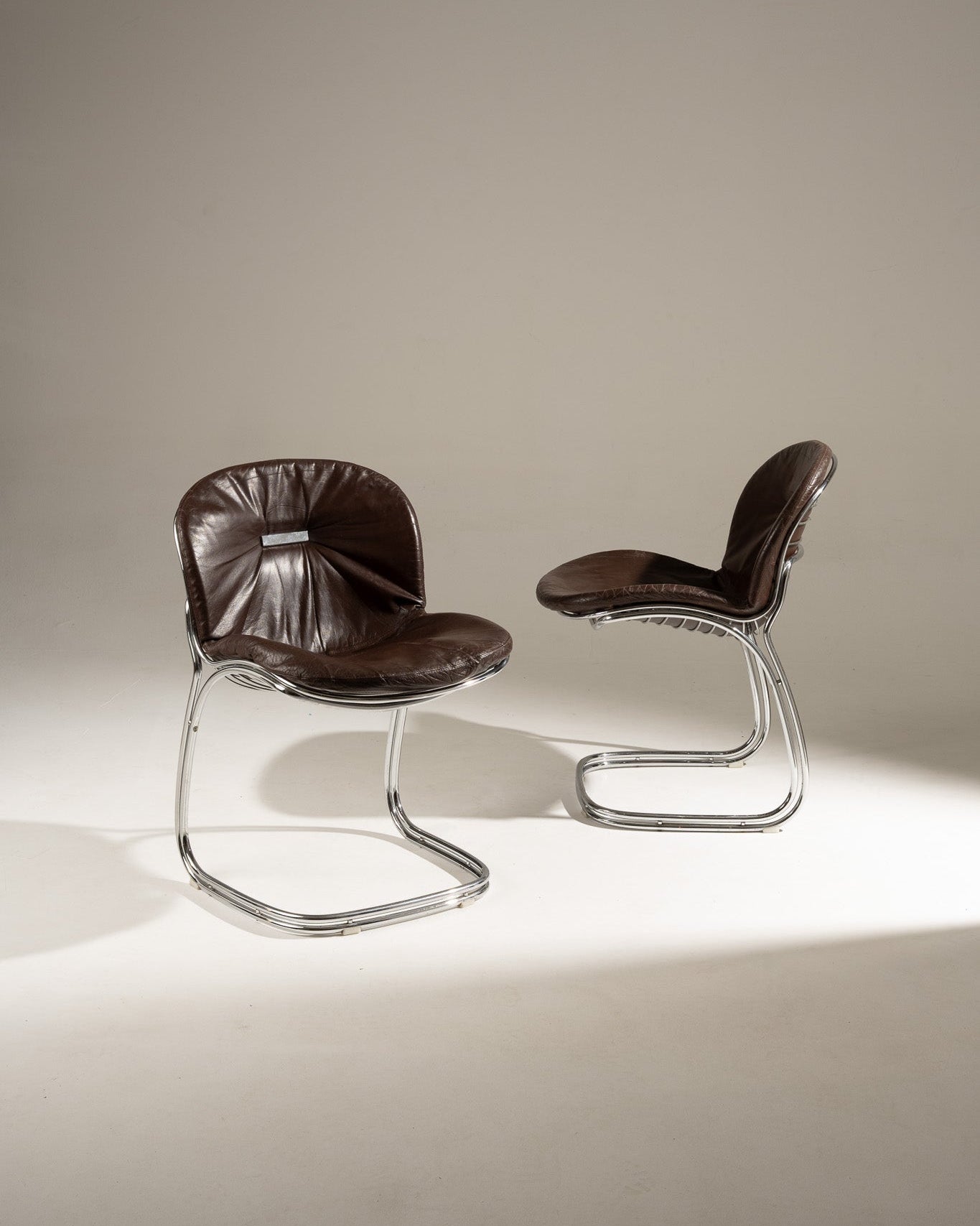 SET OF 6 STEEL AND LEATHER CHAIRS, SABRINA GASTONE RINALDI, 1970s