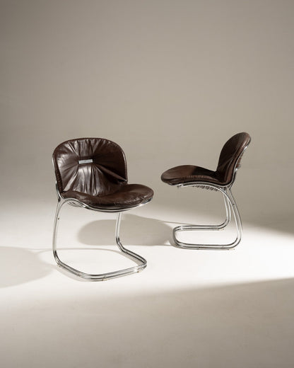 SET OF 6 STEEL AND LEATHER CHAIRS, SABRINA GASTONE RINALDI, 1970s