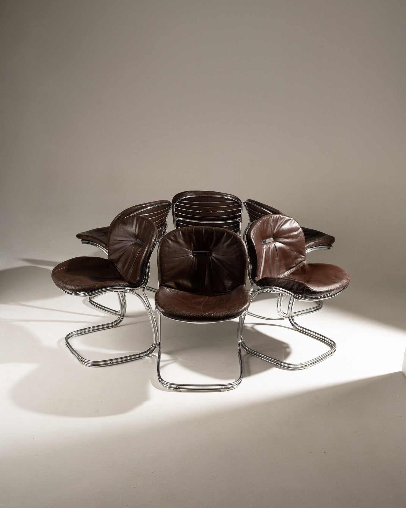 SET OF 6 STEEL AND LEATHER CHAIRS, SABRINA GASTONE RINALDI, 1970s