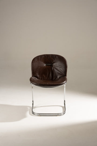 SET OF 6 STEEL AND LEATHER CHAIRS, SABRINA GASTONE RINALDI, 1970s