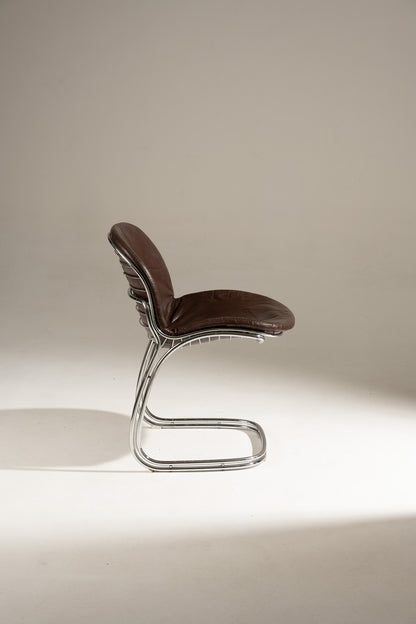 SET OF 6 STEEL AND LEATHER CHAIRS, SABRINA GASTONE RINALDI, 1970s