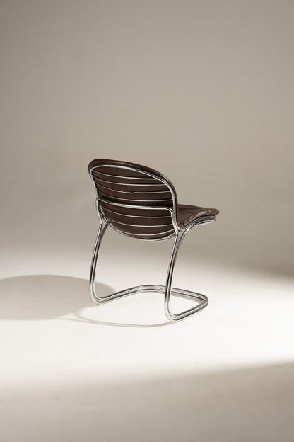 SET OF 6 STEEL AND LEATHER CHAIRS, SABRINA GASTONE RINALDI, 1970s