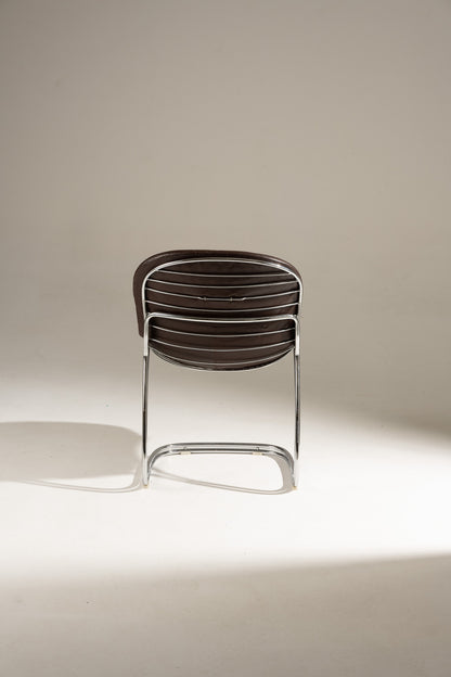 SET OF 6 STEEL AND LEATHER CHAIRS, SABRINA GASTONE RINALDI, 1970s