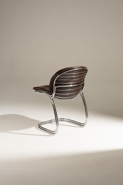 SET OF 6 STEEL AND LEATHER CHAIRS, SABRINA GASTONE RINALDI, 1970s