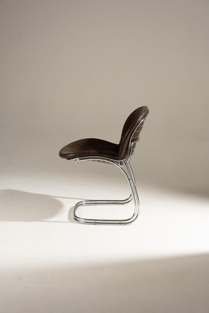 SET OF 6 STEEL AND LEATHER CHAIRS, SABRINA GASTONE RINALDI, 1970s