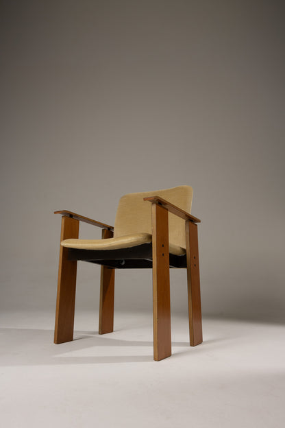 SET OF 4 WOOD AND VELVET CHAIRS, 1970s