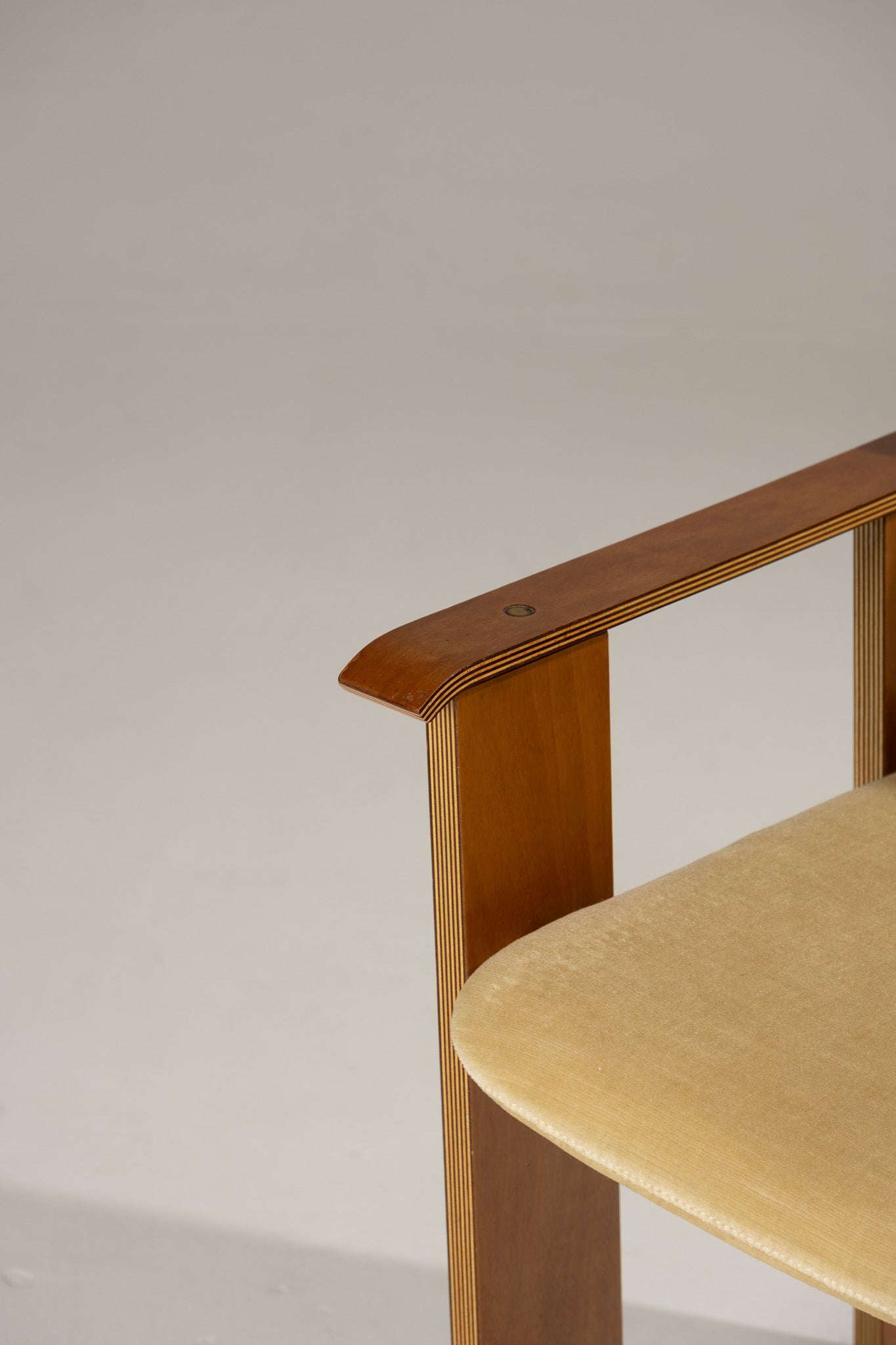 SET OF 4 WOOD AND VELVET CHAIRS, 1970s