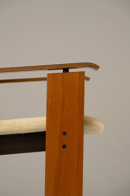 SET OF 4 WOOD AND VELVET CHAIRS, 1970s