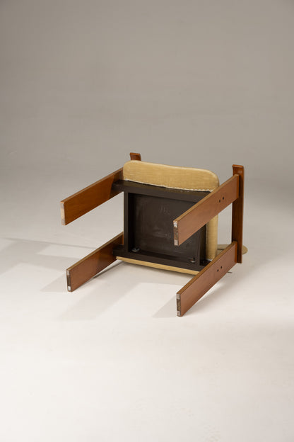 SET OF 4 WOOD AND VELVET CHAIRS, 1970s