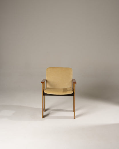 SET OF 4 WOOD AND VELVET CHAIRS, 1970s