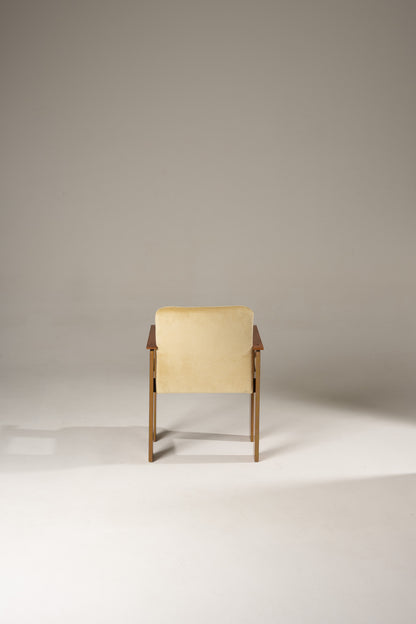 SET OF 4 WOOD AND VELVET CHAIRS, 1970s