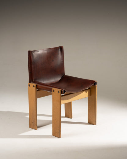 PAIRE DE CHAISES EN BOIS ET CUIR MONK, AFRA & TOBIA SCARPA, 1970s