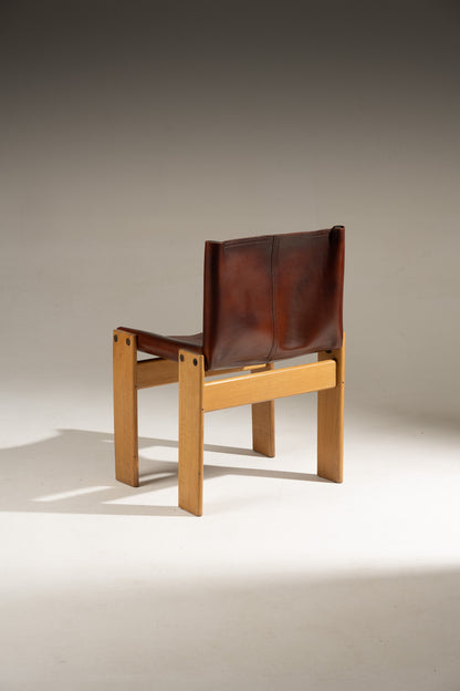 PAIRE DE CHAISES EN BOIS ET CUIR MONK, AFRA & TOBIA SCARPA, 1970s