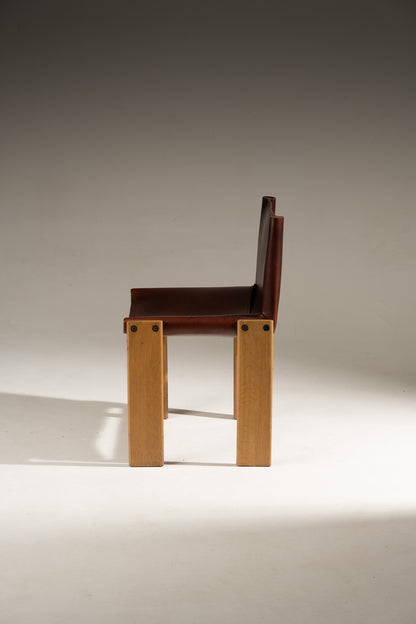PAIRE DE CHAISES EN BOIS ET CUIR MONK, AFRA & TOBIA SCARPA, 1970s