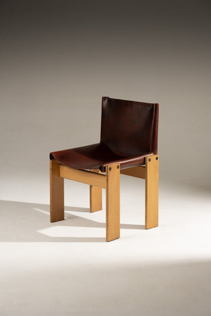 PAIRE DE CHAISES EN BOIS ET CUIR MONK, AFRA & TOBIA SCARPA, 1970s