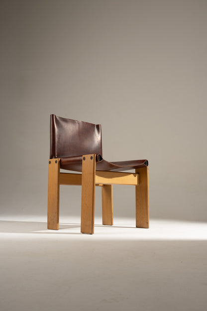 PAIRE DE CHAISES EN BOIS ET CUIR MONK, AFRA & TOBIA SCARPA, 1970s