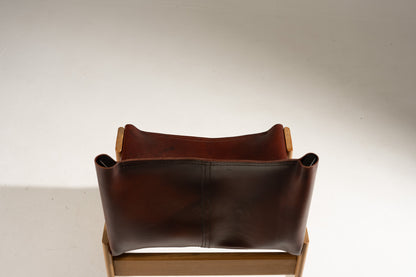 SET OF 4 WOOD AND LEATHER CHAIRS, 1970s